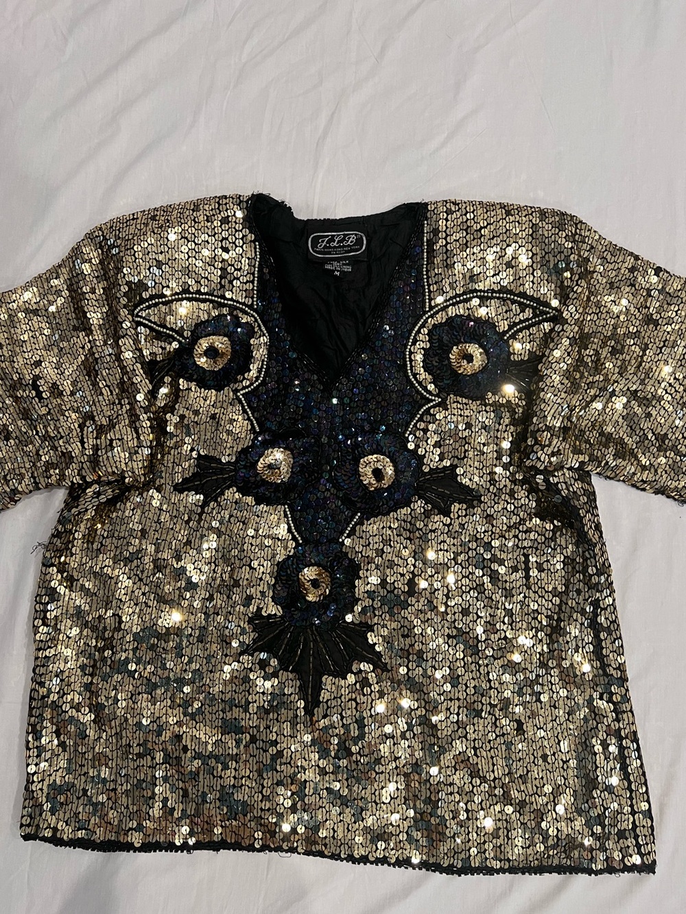 Vintage  100% silk sequin top. J.L.B